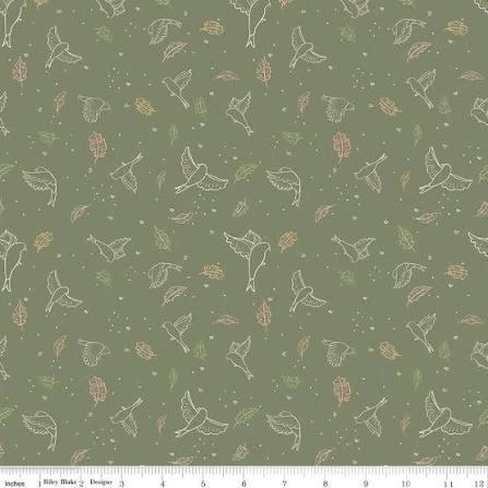 17" End of Bolt - Wild & Free Birds C12931 Olive - Riley Blake Designs - Floral State Flowers Names Flower Green - Quilting Cotton Fabric