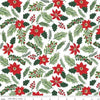 24" End of Bolt - The Magic of Christmas Trees C13642 White - Riley Blake Designs - Pine Mistletoe Leaves - Quilting Cotton Fabric