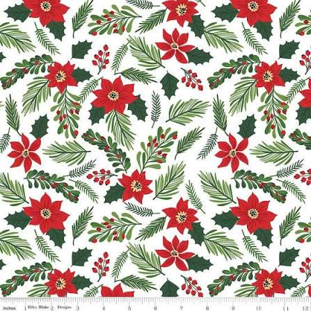 24" End of Bolt - The Magic of Christmas Trees C13642 White - Riley Blake Designs - Pine Mistletoe Leaves - Quilting Cotton Fabric