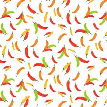 24" End of Bolt  La Vida Loca Hot, Hot, Hot CX9425 White - Michael Miller - Peppers Vegetables - Quilting Cotton Fabric