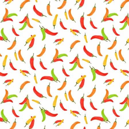 24" End of Bolt  La Vida Loca Hot, Hot, Hot CX9425 White - Michael Miller - Peppers Vegetables - Quilting Cotton Fabric