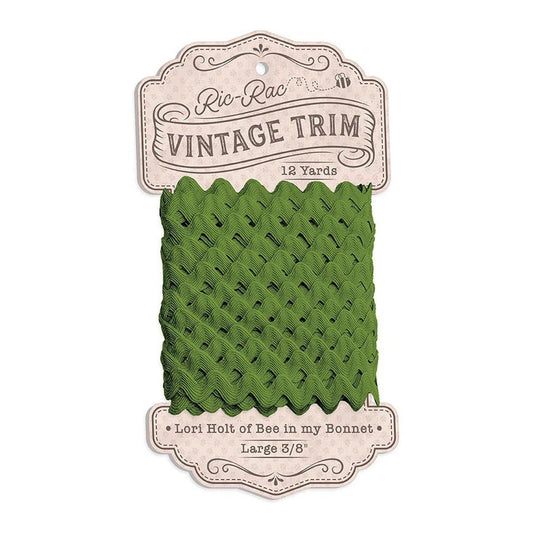 SALE Lori Holt Vintage Large Trim on Cardboard Spool Olive Green 5/8" Trim - Riley Blake 12 Yards of Polyester Trim