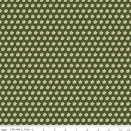 Image of Tangled Gardens Flowers Hunter quilting cotton fabric by Diane Labombarbe for Riley Blake Designs. Features flowers on a green background. Cute Little Fabric Shop.
