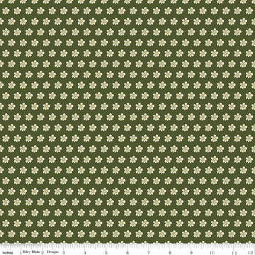 Image of Tangled Gardens Flowers Hunter quilting cotton fabric by Diane Labombarbe for Riley Blake Designs. Features flowers on a green background. Cute Little Fabric Shop.