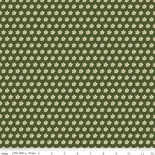 Image of Tangled Gardens Flowers Hunter quilting cotton fabric by Diane Labombarbe for Riley Blake Designs. Features flowers on a green background. Cute Little Fabric Shop.