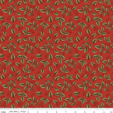 Image of Tangled Gardens Leaves Red quilting cotton fabric by Diane Labombarbe for Riley Blake Designs. Features leaves on a red background. Cute Little Fabric Shop.