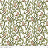 Image of Tangled Gardens Birds Cream quilting cotton fabric by Diane Labombarbe for Riley Blake Designs. Features birds and leaves on a white background. Cute Little Fabric Shop.