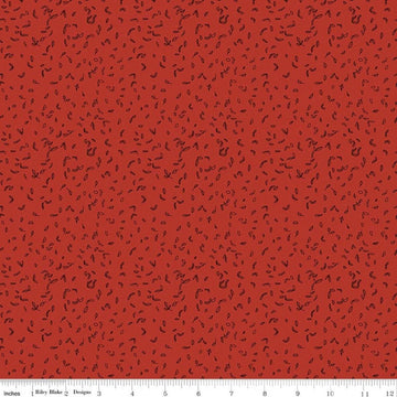 Image of Tangled Gardens Seedlings Red quilting cotton fabric by Diane Labombarbe for Riley Blake Designs. Features leaves on a red background. Cute Little Fabric Shop.
