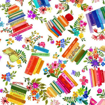 In My Reading Era White Books Fabrics - DDC12576 - Michael Miller Quilting Cotton Fabric