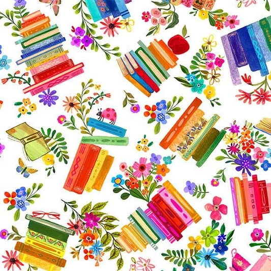 In My Reading Era White Books Fabrics - DDC12576 - Michael Miller Quilting Cotton Fabric