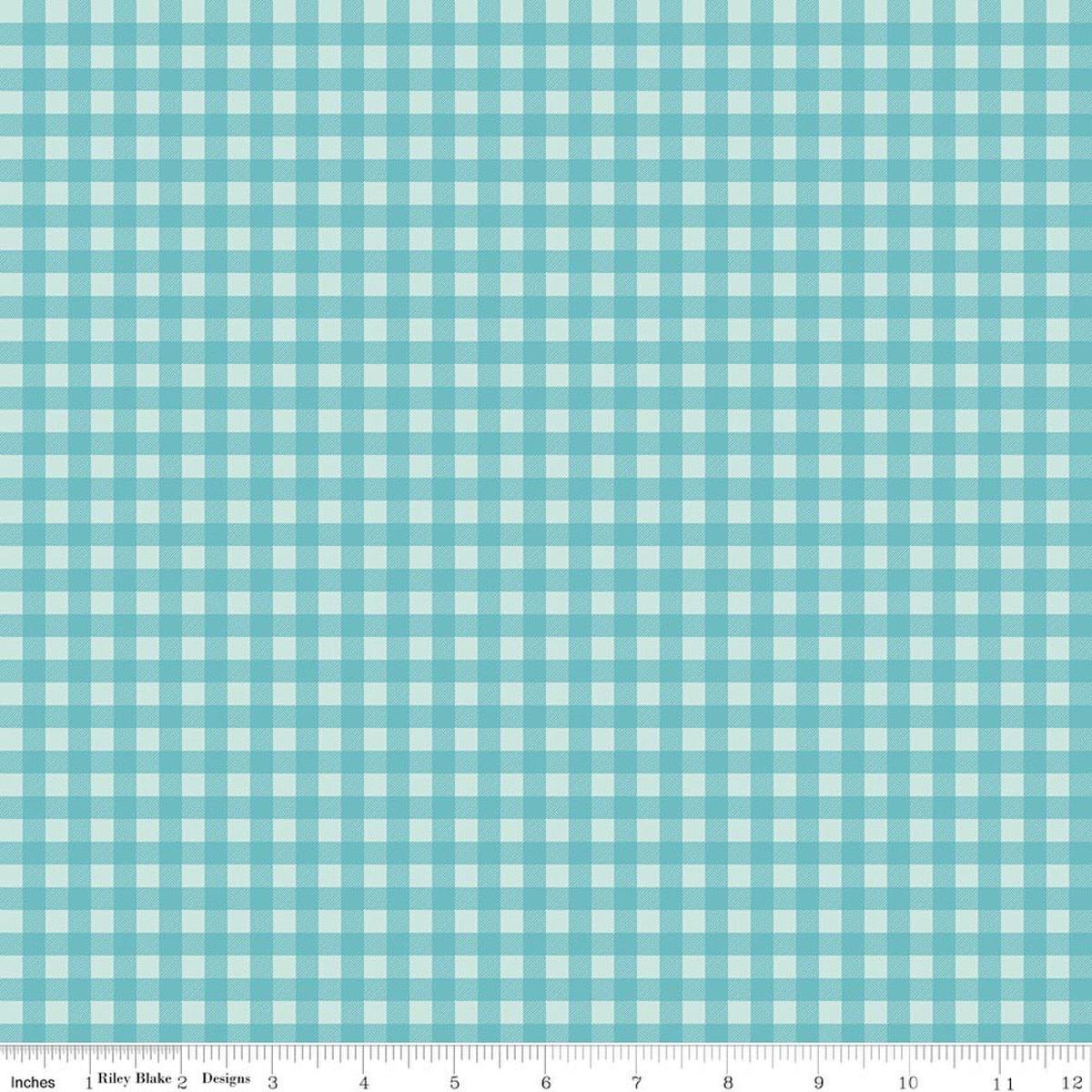 Image of A Perfect Winter Plaid Blue quilting cotton fabric by Lori Whitlock for Riley Blake Designs. Features gingham on a blue background. Cute Little Fabric Shop.