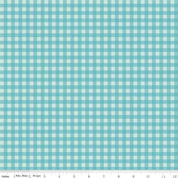 Image of A Perfect Winter Plaid Blue quilting cotton fabric by Lori Whitlock for Riley Blake Designs. Features gingham on a blue background. Cute Little Fabric Shop.