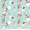 Image of A Perfect Winter Main Powder quilting cotton fabric by Lori Whitlock for Riley Blake Designs. Features snowmen, reindeer, and snowflakes on a blue background. Cute Little Fabric Shop.