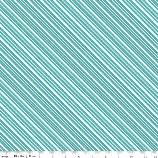 Image of A Perfect Winter Stripes Blue quilting cotton fabric by Lori Whitlock for Riley Blake Designs. Features stripes on a blue background. Cute Little Fabric Shop.