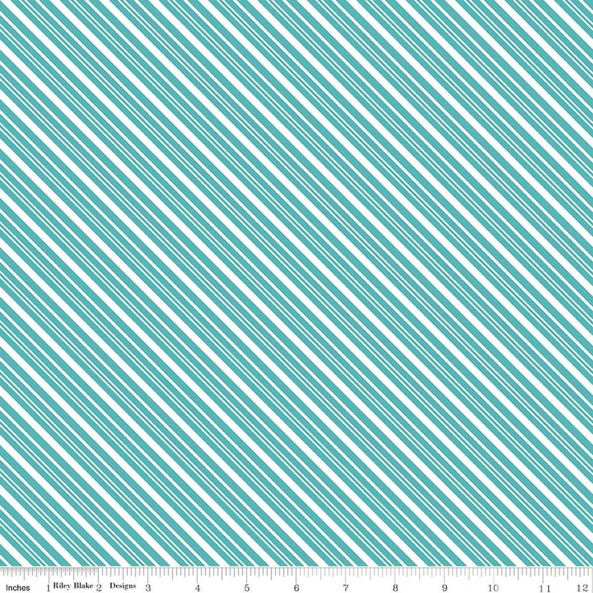 Image of A Perfect Winter Stripes Blue quilting cotton fabric by Lori Whitlock for Riley Blake Designs. Features stripes on a blue background. Cute Little Fabric Shop.