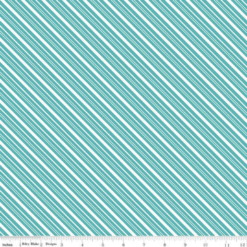 Image of A Perfect Winter Stripes Blue quilting cotton fabric by Lori Whitlock for Riley Blake Designs. Features stripes on a blue background. Cute Little Fabric Shop.