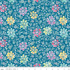 Image of Chasing Rainbows Main Paradise quilting cotton fabric by Leslie Ryan for Riley Blake Designs. Features flowers on a blue background. Cute Little Fabric Shop.