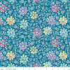 Image of Chasing Rainbows Main Paradise quilting cotton fabric by Leslie Ryan for Riley Blake Designs. Features flowers on a blue background. Cute Little Fabric Shop.