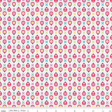 Image of Chasing Rainbows Cute as a Bug White quilting cotton fabric by Leslie Ryan for Riley Blake Designs. Features flowers on a white background. Cute Little Fabric Shop.
