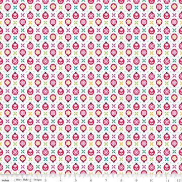 Image of Chasing Rainbows Cute as a Bug White quilting cotton fabric by Leslie Ryan for Riley Blake Designs. Features flowers on a white background. Cute Little Fabric Shop.