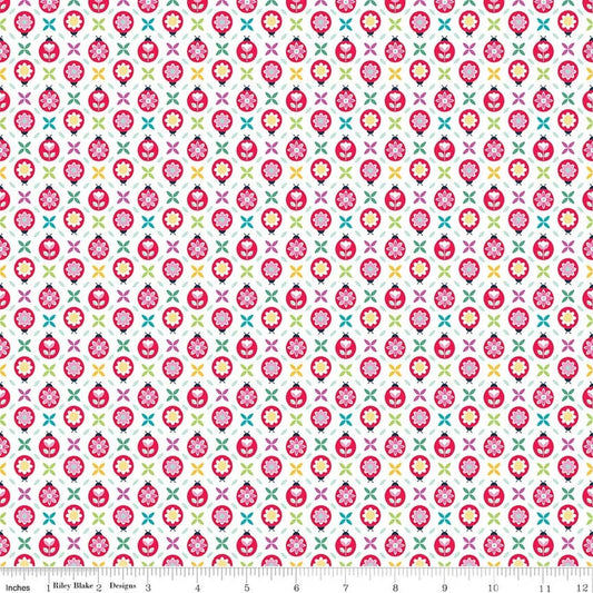 Image of Chasing Rainbows Cute as a Bug White quilting cotton fabric by Leslie Ryan for Riley Blake Designs. Features flowers on a white background. Cute Little Fabric Shop.