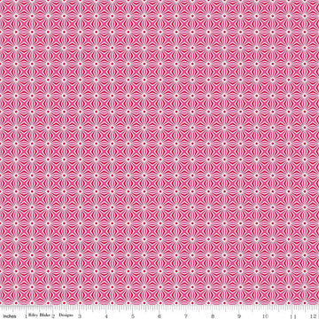 Image of Chasing Rainbows Interlink Pink quilting cotton fabric by Leslie Ryan for Riley Blake Designs. Features a geometric pattern on a pink background. Cute Little Fabric Shop.