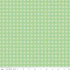 Image of Chasing Rainbows Interlink Green quilting cotton fabric by Leslie Ryan for Riley Blake Designs. Features a geometric pattern on a green background. Cute Little Fabric Shop.