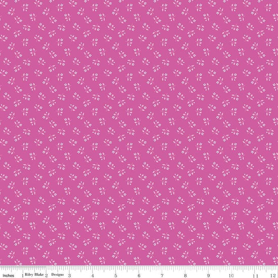 Image of Chasing Rainbows Scattered Stems Mulberry quilting cotton fabric by Leslie Ryan for Riley Blake Designs. Features flowers on a purple background. Cute Little Fabric Shop.