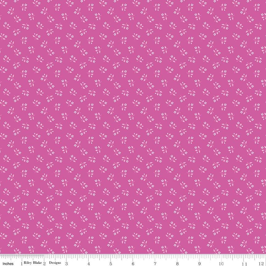 Image of Chasing Rainbows Scattered Stems Mulberry quilting cotton fabric by Leslie Ryan for Riley Blake Designs. Features flowers on a purple background. Cute Little Fabric Shop.