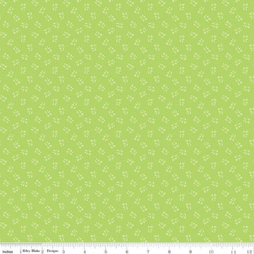 Image of Chasing Rainbows Scattered Stems Green quilting cotton fabric by Leslie Ryan for Riley Blake Designs. Features flowers on a green background. Cute Little Fabric Shop.