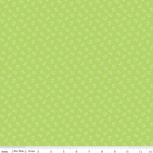 Image of Chasing Rainbows Scattered Stems Green quilting cotton fabric by Leslie Ryan for Riley Blake Designs. Features flowers on a green background. Cute Little Fabric Shop.