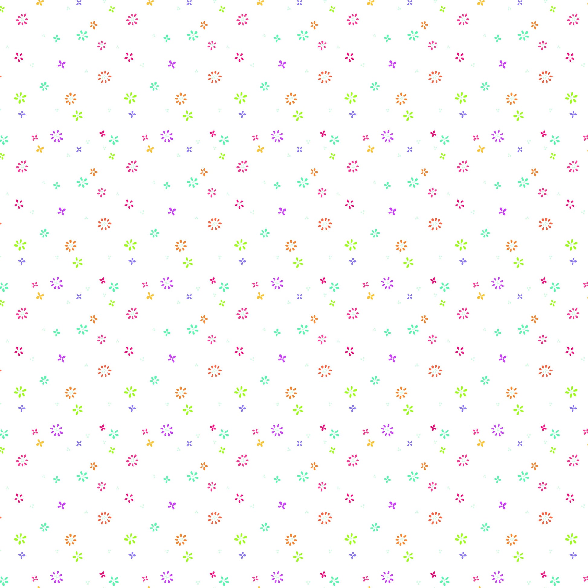 Image of Chasing Rainbows Garden Sprinkles White quilting cotton fabric by Leslie Ryan for Riley Blake Designs. Features flowers on a white background. Cute Little Fabric Shop.