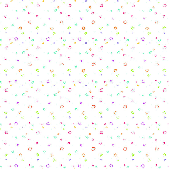 Image of Chasing Rainbows Garden Sprinkles White quilting cotton fabric by Leslie Ryan for Riley Blake Designs. Features flowers on a white background. Cute Little Fabric Shop.