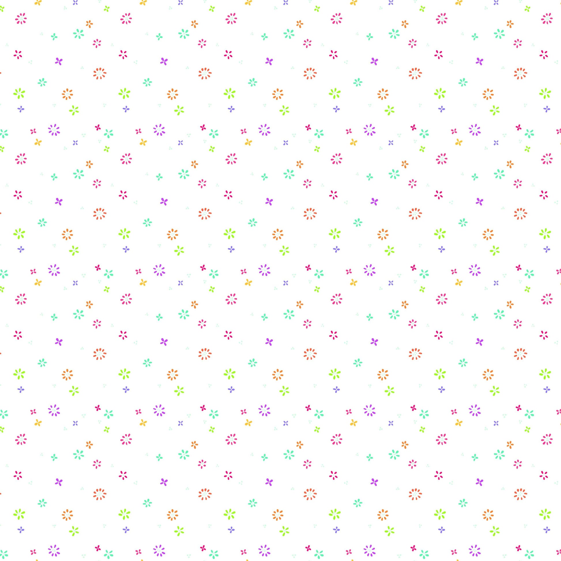 Image of Chasing Rainbows Garden Sprinkles White quilting cotton fabric by Leslie Ryan for Riley Blake Designs. Features flowers on a white background. Cute Little Fabric Shop.