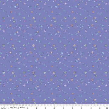 Image of Chasing Rainbows Garden Sprinkles Purple quilting cotton fabric by Leslie Ryan for Riley Blake Designs. Features flowers on a purple background. Cute Little Fabric Shop.