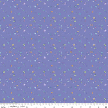 Image of Chasing Rainbows Garden Sprinkles Purple quilting cotton fabric by Leslie Ryan for Riley Blake Designs. Features flowers on a purple background. Cute Little Fabric Shop.
