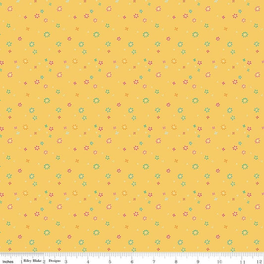 Chasing Rainbows Garden Sprinkles Daffodil Yellow Floral Fabric - C18016 - Riley Blake Quilting Cotton Fabric