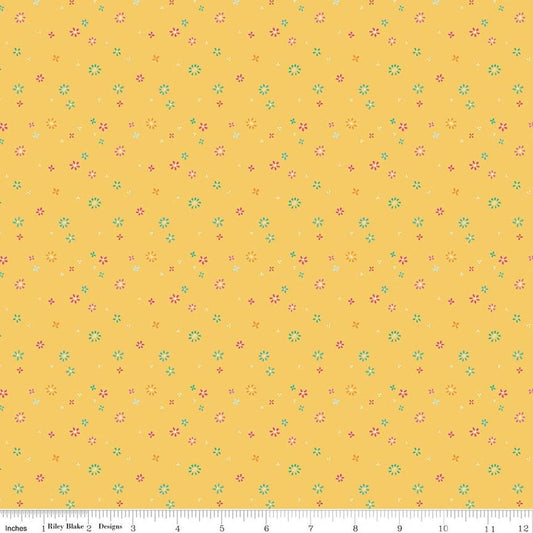 Chasing Rainbows Garden Sprinkles Daffodil Yellow Floral Fabric - C18016 - Riley Blake Quilting Cotton Fabric
