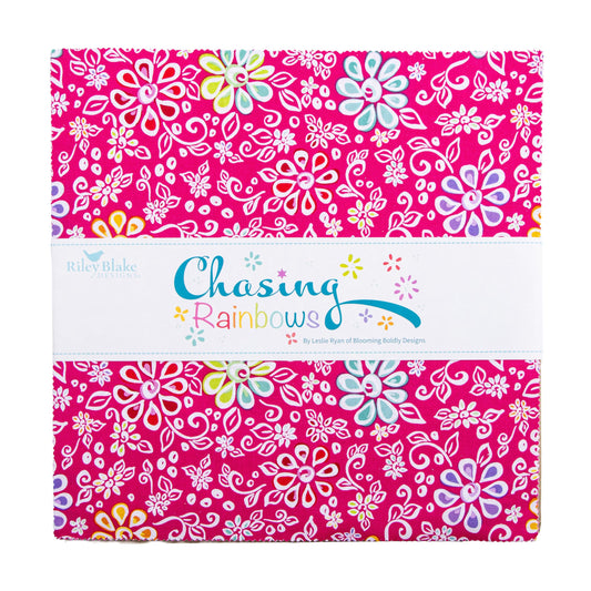 Chasing Rainbows 10" Stacker Floral Fabric - 10-18010-42 - 42-Piece Precut - Riley Blake Quilting Cotton Fabric