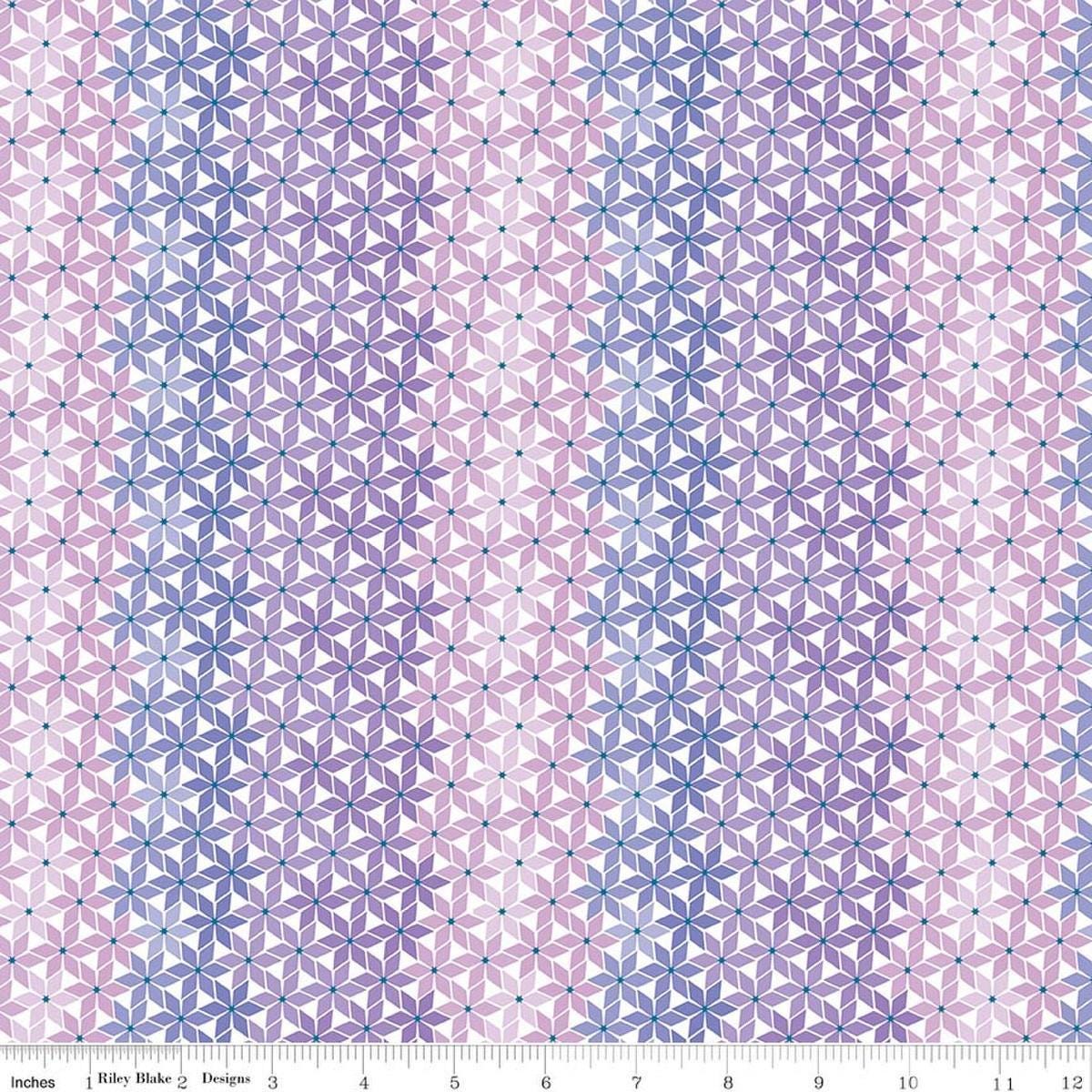Image of Chasing Rainbows Stellar Weave Purple quilting cotton fabric by Leslie Ryan for Riley Blake Designs. Features stars on a purple background. Cute Little Fabric Shop.