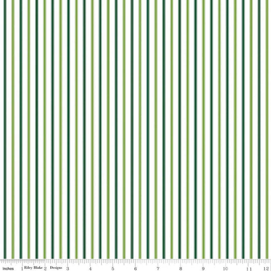 Seasonal Basics Ticking Stripe St. Patrick's Day Green Blue St Patricks Fabric - C775 - Riley Blake Quilting Cotton Fabric