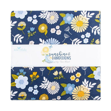 SALE Sunshine & Dandelions 10" Stacker Floral Fabric - 10-17920-42 - 42-Piece Precut - Riley Blake Quilting Cotton Fabric