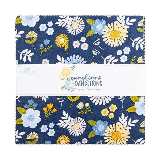 SALE Sunshine & Dandelions 10" Stacker Floral Fabric - 10-17920-42 - 42-Piece Precut - Riley Blake Quilting Cotton Fabric