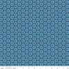 Image of Sunshine & Dandelions Hexies Blue quilting cotton fabric by Traci Reed for Riley Blake Designs. Features a geometric pattern on a blue background. Cute Little Fabric Shop.