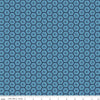 Image of Sunshine & Dandelions Hexies Blue quilting cotton fabric by Traci Reed for Riley Blake Designs. Features a geometric pattern on a blue background. Cute Little Fabric Shop.