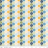 Image of Sunshine & Dandelions Hexies Multi quilting cotton fabric by Traci Reed for Riley Blake Designs. Features a geometric pattern on a blue, yellow, and green background. Cute Little Fabric Shop.
