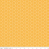 Image of Sunshine & Dandelions Hexies Daisy quilting cotton fabric by Traci Reed for Riley Blake Designs. Features a geometric pattern on a yellow background. Cute Little Fabric Shop.