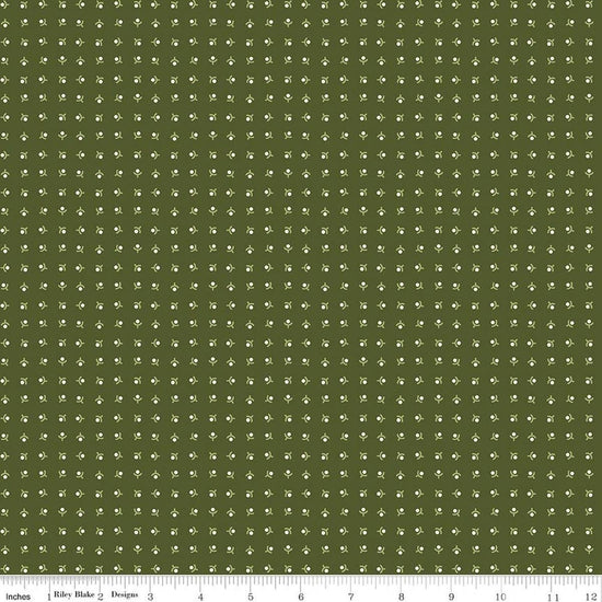 Image of Baked With Love Memories Zucchini quilting cotton fabric by Lori Holt for Riley Blake Designs. Features acorns on a green background. Cute Little Fabric Shop.
