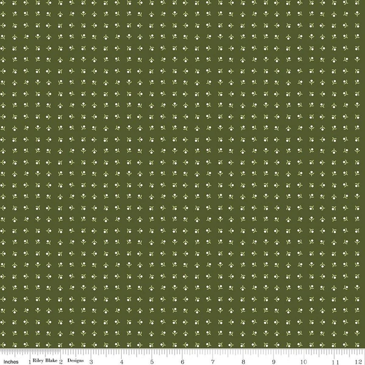 Image of Baked With Love Memories Zucchini quilting cotton fabric by Lori Holt for Riley Blake Designs. Features acorns on a green background. Cute Little Fabric Shop.