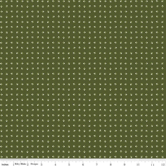 Image of Baked With Love Memories Zucchini quilting cotton fabric by Lori Holt for Riley Blake Designs. Features acorns on a green background. Cute Little Fabric Shop.